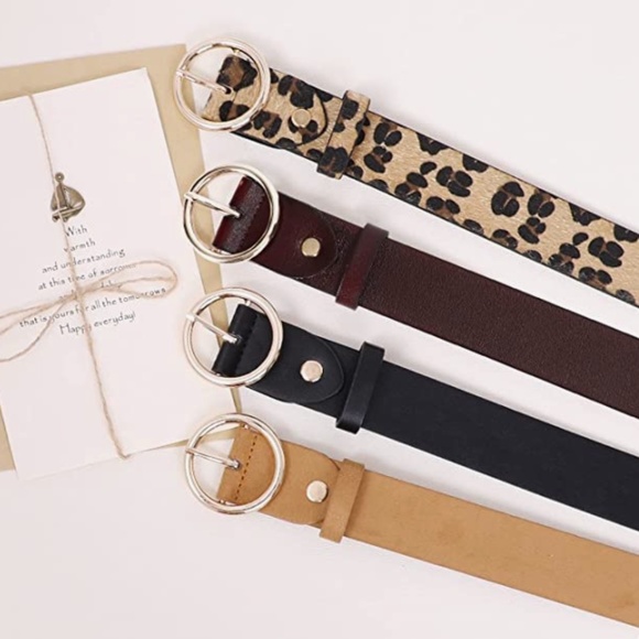 Women Leather Belts Fashion Soft Faux Leather Jeans Belts with O-Ring Buckle